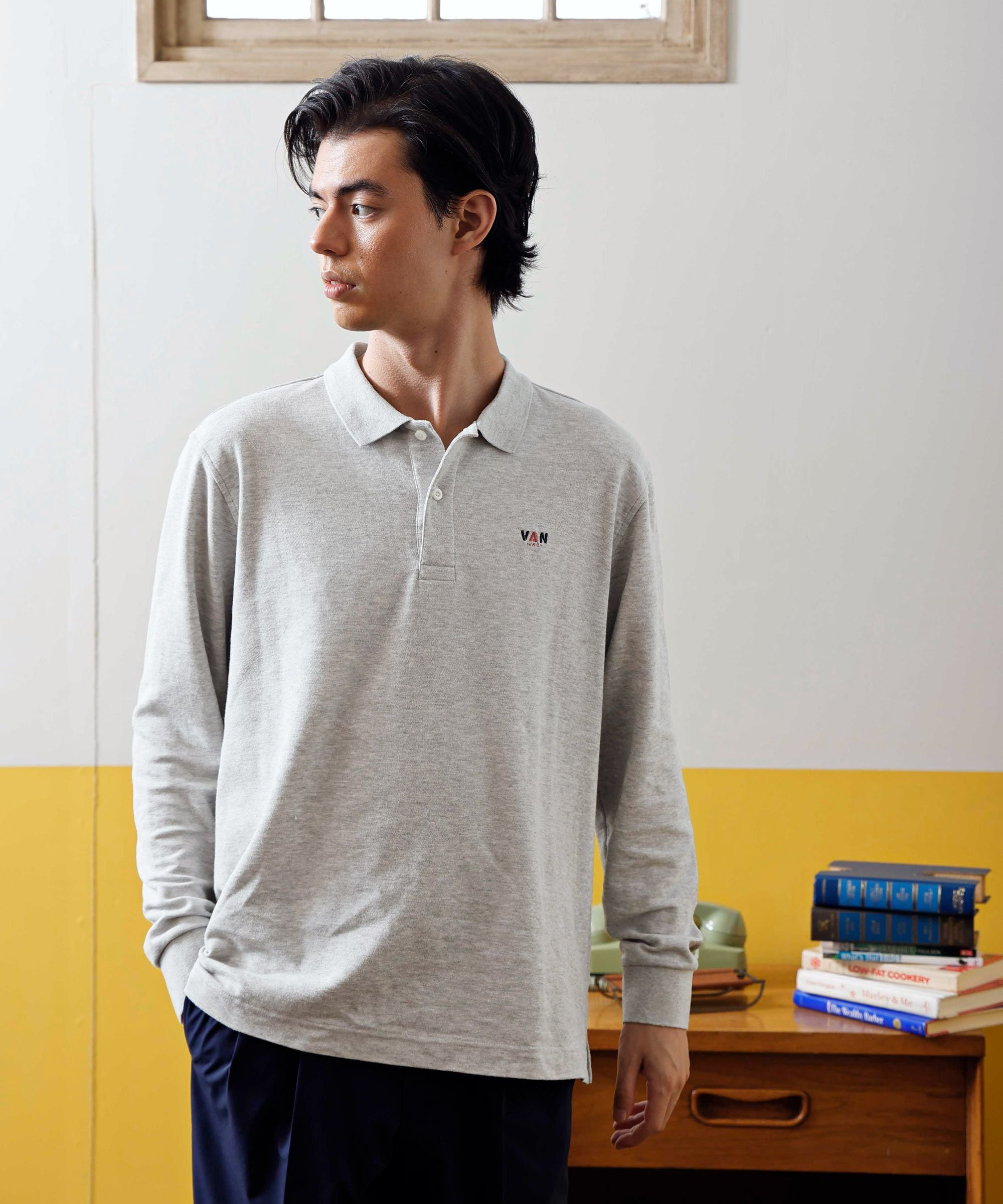 VAN 長袖ポロシャツ L ネイビー/ホワイト 長袖ポロシャツ＜鹿の子＞ ｜ VAN STORE