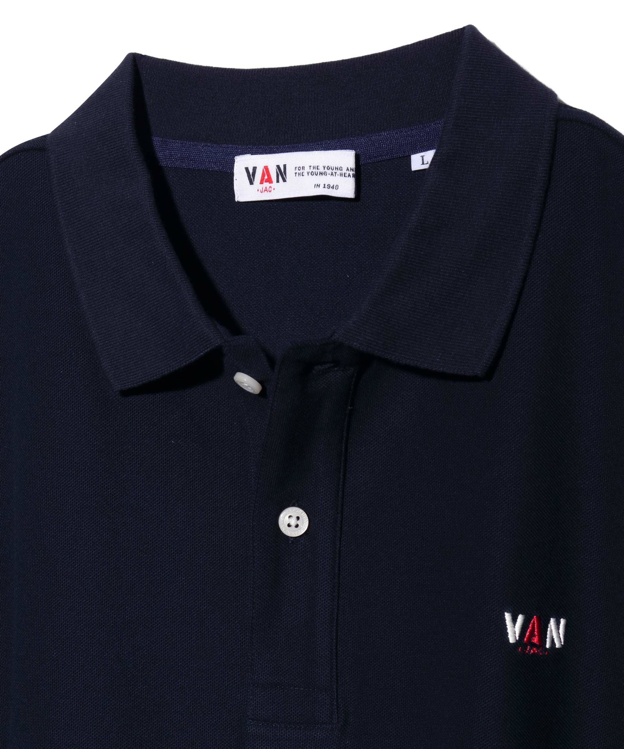 VAN 長袖ポロシャツ L ネイビー/ホワイト ポロシャツ＜VANロゴ＞＜鹿の子＞ ｜ VAN STORE
