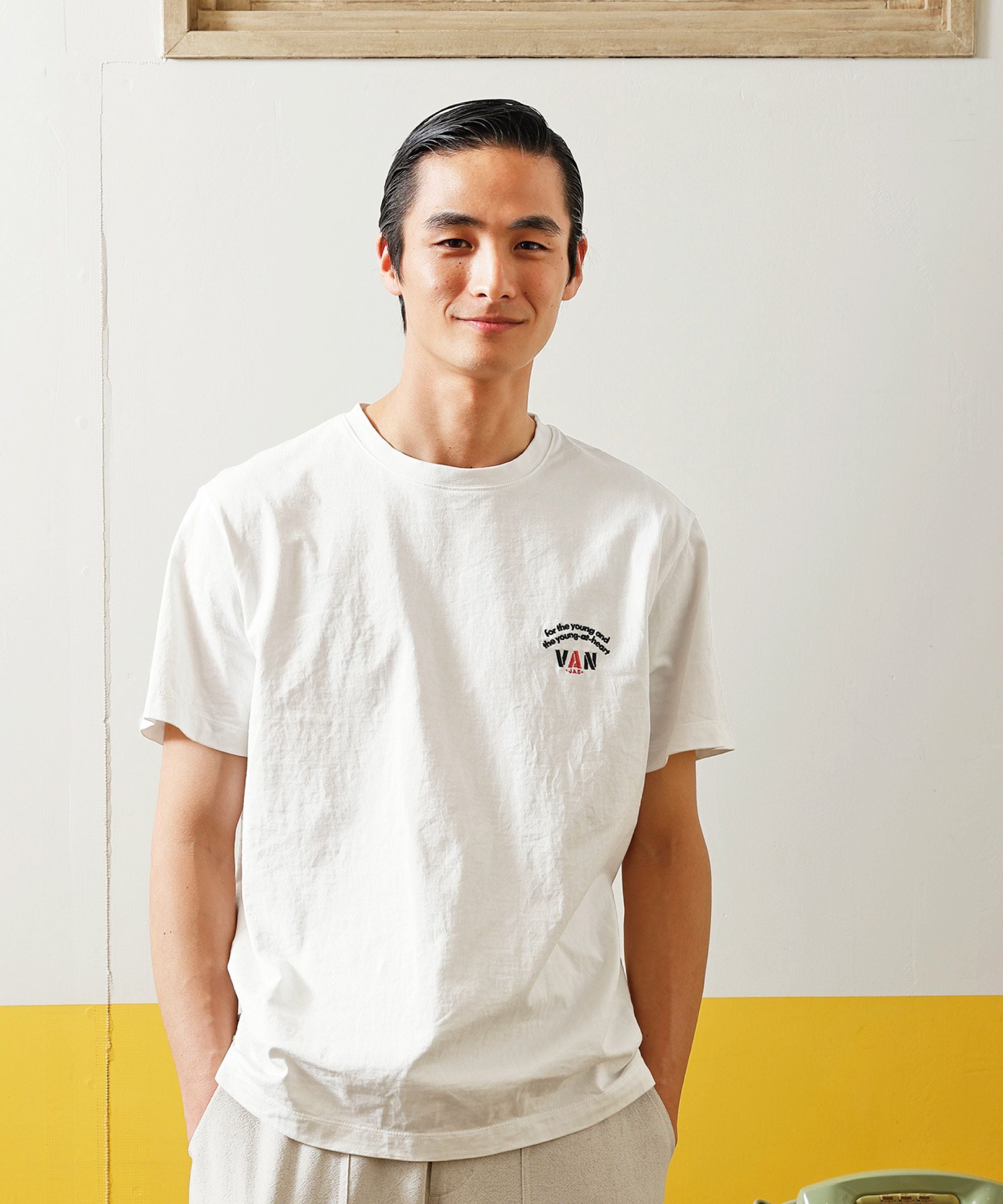 EMBROIDERY SHORT SLEEVE 刺繍白T シャツ定価17,500 Tシャツ＜ワンポイントアーチロゴ刺繍＞ ｜ VAN STORE