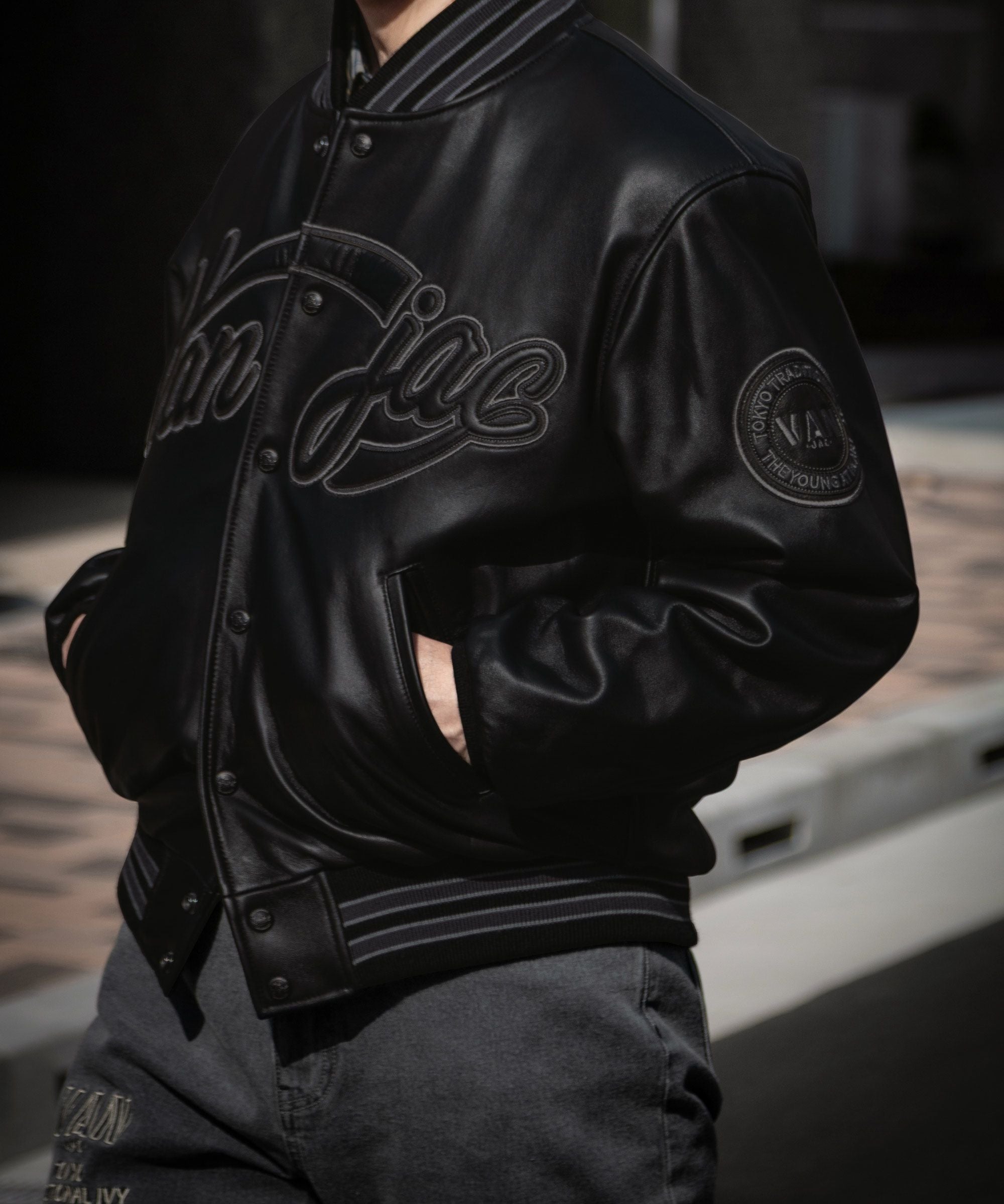 オールレザースタジャンONTARIO大学バーシティジャケットTALON40 古着 80~90年代 EXPORT LEATHER GARMENTS LTD 襟付き オールレザー